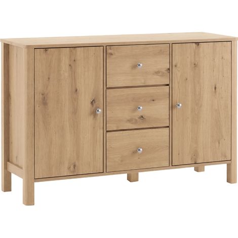 Credenza con 3 cassetti e 2 ante 120 x 40 x 80 cm in legno truciolare finitura rovere HOMVRA (1/5)