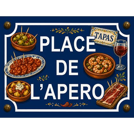 Plaque métal place de l'apéro tapas 20 × 15 cm (1/2)