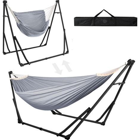 Hamac et Chaise avec Support Pliable et Portable Double Usage, Robuste Support de Hamac, Sans Outil, Gain de Place, Charge max 200kg, pour Intérieur Extérieur Jardin Camping (1/5)