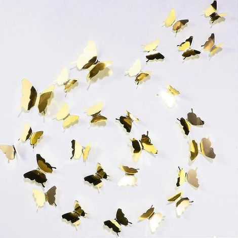 48 stickers muraux papillons 3D, combinables, effet miroir, adaptés à la décoration intérieure (doré). (1/5)