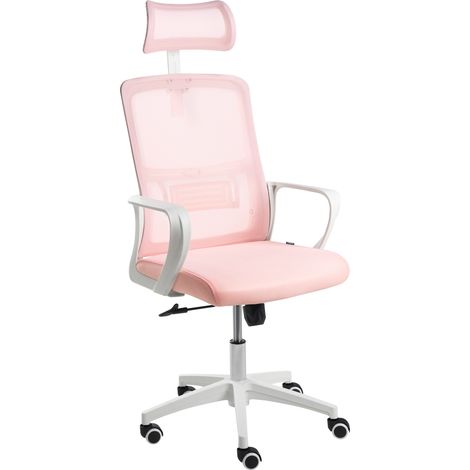 Silla de oficina con base giratoria reposacabezas regulable en altura de malla rosa pastel Monarch