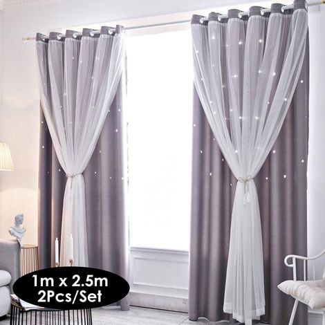 Lot de 2 rideaux ajourés à étoiles, occultants et purdah pour salon et chambre à coucher. (1/2)