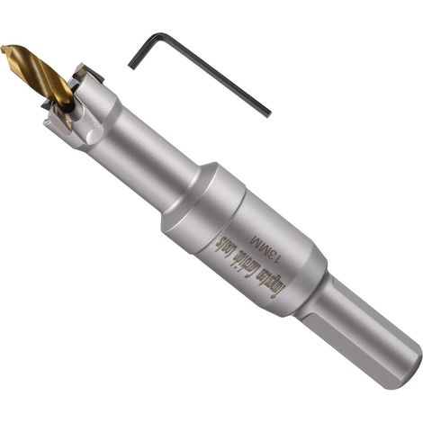 Kit de scie-cloche en carbure de tungstène avec foret central, clé hexagonale et ressort – pour métaux durs, tôles en acier inoxydable, tubes carrés, fibre de verre, argent 120 mm (1/5)
