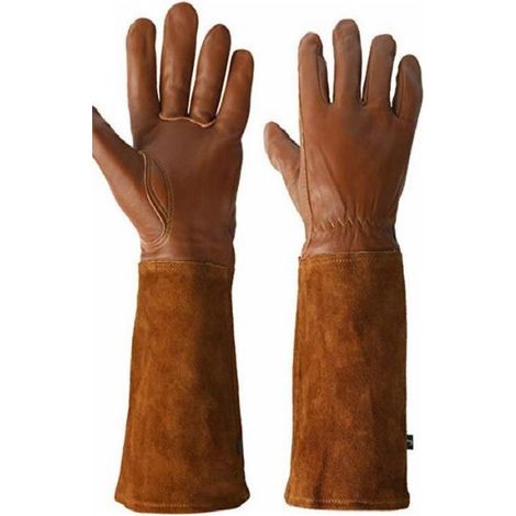 Gants de soudure longs en cuir de mouton marron café, résistants aux coupures et aux couteaux, pour travaux de jardinage et soudure (1/3)