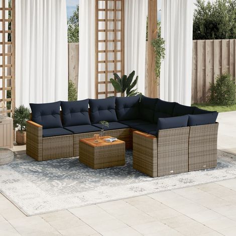 9-teiliges Gartensofa-Set mit Kissen, grau, Polyrattan (1/5)