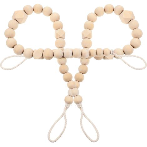 Embrasses de Rideaux en Perles de Bois Naturel 2 Pièces Corde à Rideau Rétro pour Fixation de Rideaux Épais Décoration Bohème pour Fenêtres Salon la Cuisine Accessoires de (1/5)