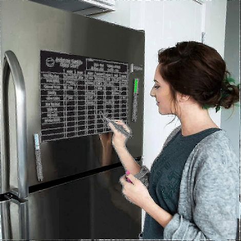 Tableau blanc magnétique noir pour les tâches ménagères. Convient aux familles et à plusieurs utilisateurs. (1/4)