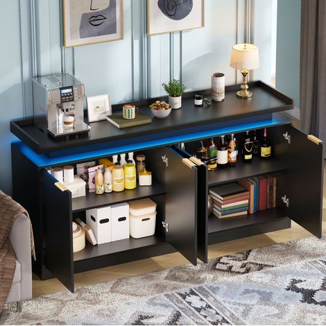 Credenza con LED, 4 ante, 160 x 39 x 83 cm, MDF, nera DESVIAE (1/5)