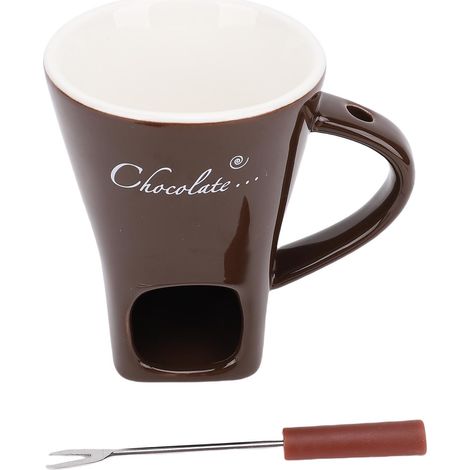 Tasse Fondant Chocolat Céramique Mug Fondue avec Fourchette – Glace Fromage Beurre, Couleur Café (1/5)