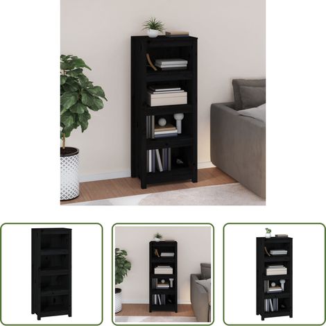Étagère en bois - Bibliothèque Noir 50x35x125,5 cm Bois de pin massif (1/5)
