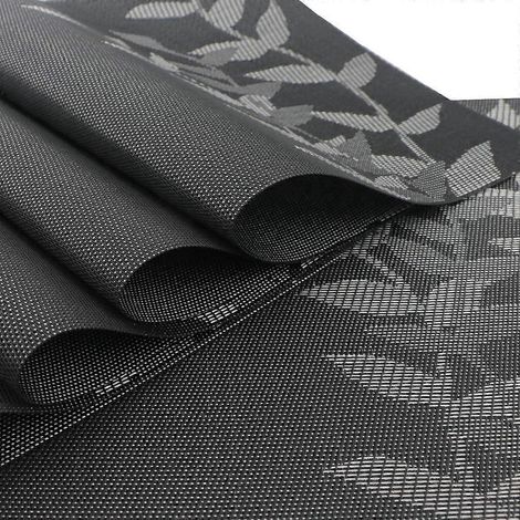Ensemble de 6 sets de table en vinyle noir à motif floral, résistants à la chaleur, pour table à manger intérieure et extérieure. Tissu tissé croisé, antidérapants et faciles à nettoyer. (1/4)