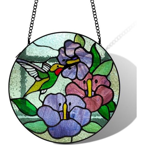 Attrape-soleil vitrail colibri 9 cm décoration fenêtre suspendue oiseau lumineux idée cadeau femme (1/5)