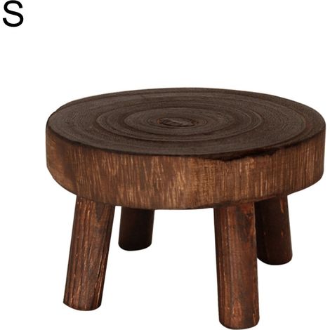 Tabouret porte-fleurs en bois, rehausseur rond en bois avec pieds de 6 cm de hauteur, finition à l'huile de tung brûlée, taille S (1/3)