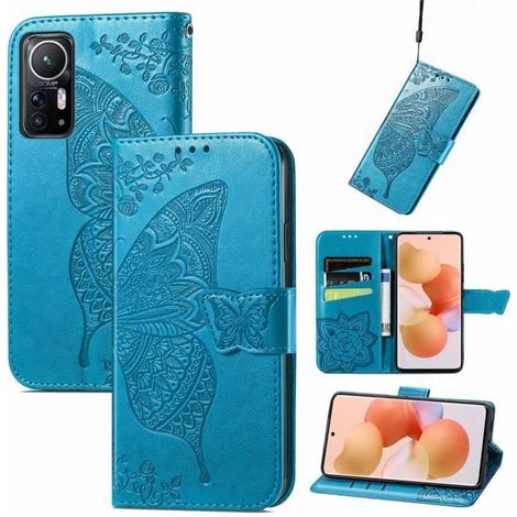 Étui Xiaomi Redmi Note 11 4G Grand motif papillon PU Cuir Portefeuille Étui à rabat Redmi Note 11 4G Housse - Bleu