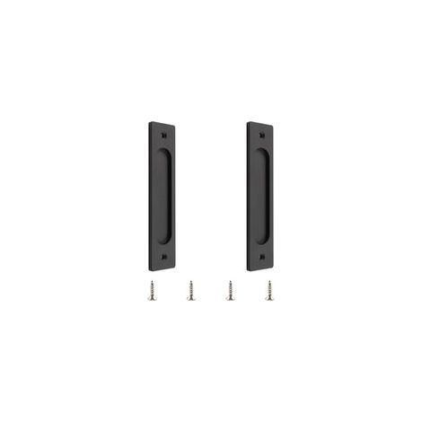 Lot de 2 poignées de porte coulissante rectangulaires encastrées en alliage d'aluminium avec vis de montage pour porte de grange coulissante - Noir mat - 18 cm (1/5)