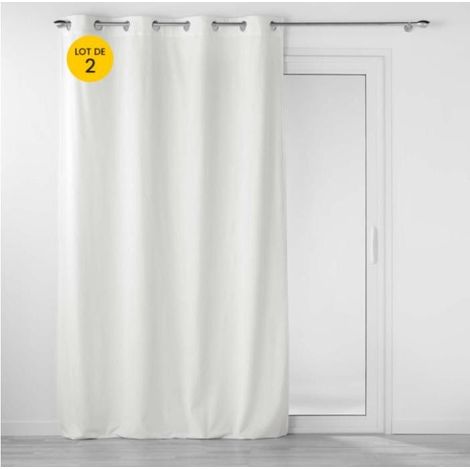 Lot de 2 Rideaux tamisants à œillets 140 x 260 cm – Velours relief Velouriane Blanc (1/5)