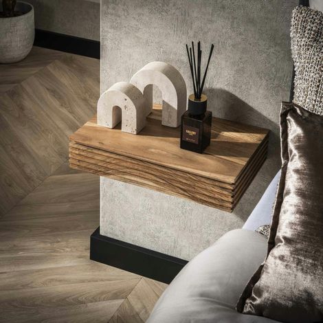 Table de chevet murale en bois d'acacia avec stries 40 cm (lot de 2) MELBOURNE (1/5)