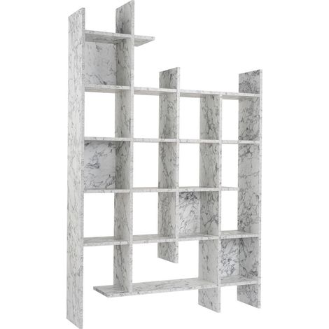 Libreria in legno "Manco" - 122 x 25 x 188 cm - Bianco marmorizzato