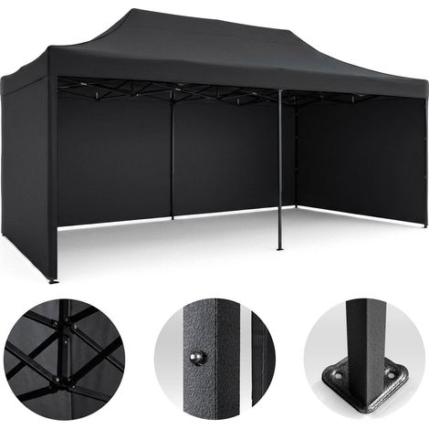 Garden Pavilion 3x6m, Black, 3 Walls, Waterproof