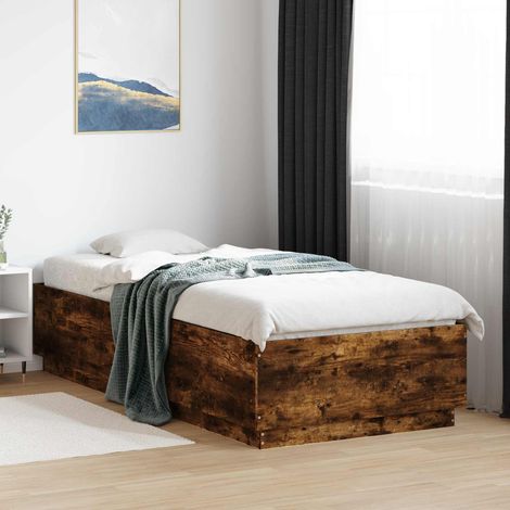 Cadre de lit avec rangement 80 x 200 cm en bois d’ingénierie chêne fumé - PANGIVO (1/5)