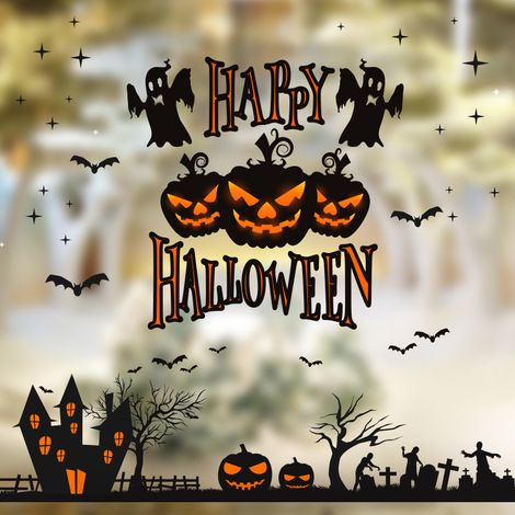 Decorazione adesiva per finestre di Halloween, adesivi per finestre a forma di zucca con effetto statico per Halloween, decorazioni fai da te con pellicola per finestre per decorazioni domestiche per (1/4)