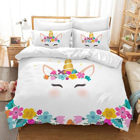 Parure de lit Licorne pour Enfant - avec Housse de Couette et 2 taies d'oreiller - Motif Licorne - en Microfibre Douce - avec Fermeture éclair 220X240cm (1/5)