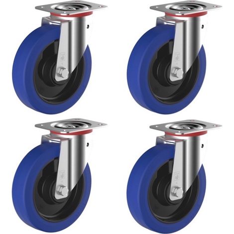 Lot de 4 roulettes pivotantes caoutchouc EASYROLL® BLEU 80 mm