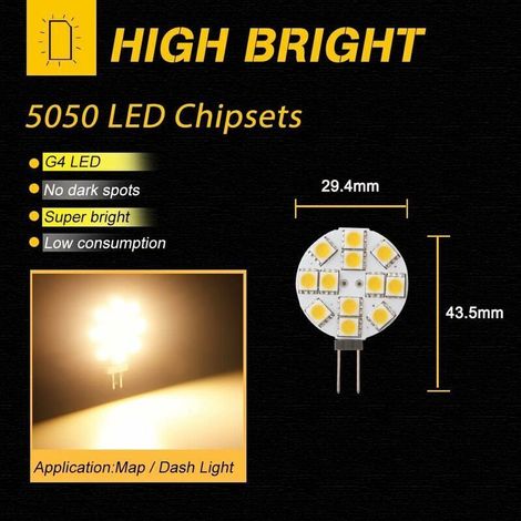 10x Ampoule LED G4 Non dimmable Blanc Chaud 2700K 180 ° Faisceau Ampoule de lumière Remplacement 20W Lampe halogène pour Cuisine Camping-Car RV remorque Bateau DC 12V de Remplacement (1/3)