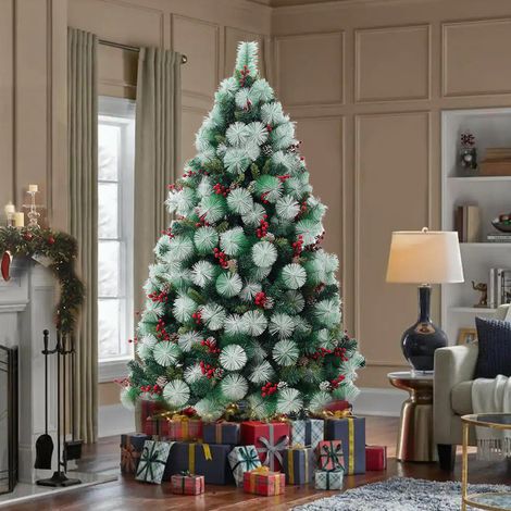1.8m Artificial Green Flocked Christmas Tree (1/5)