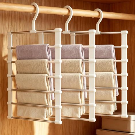 3 Cintre Pantalon Gain de Place pour Pantalons, Écharpes, Jeans, Vêtements  6 en 1 Blanc Cintres Porte-Pantalons Antidérapant en Acier Inoxydable, Pliable Ceintre pour Pantalons