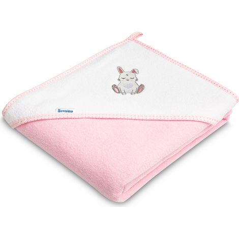 Asciugamano da bagno in spugna 100x100 con coniglietto rosa (1/5)