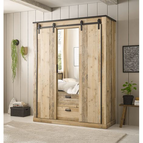 Kleiderschrank 3-türig in Old Style hell mit anthrazit SHELTON-61 (1/5)