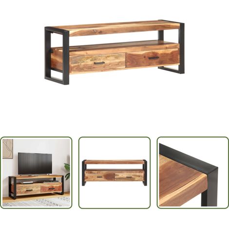 vidaXL Meuble tv acacia - Meuble TV 120x35x45 cm Bois massif avec finition miel (1/5)