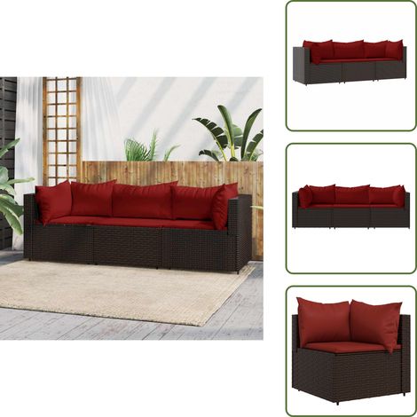 Salon de jardin 3 pcs avec coussins marron résine tressée - Salon De Jardin - Mobilier De Jardin - Canapé Extérieur - Ensemble Salon De Jardin - Canapé D'angle (1/5)