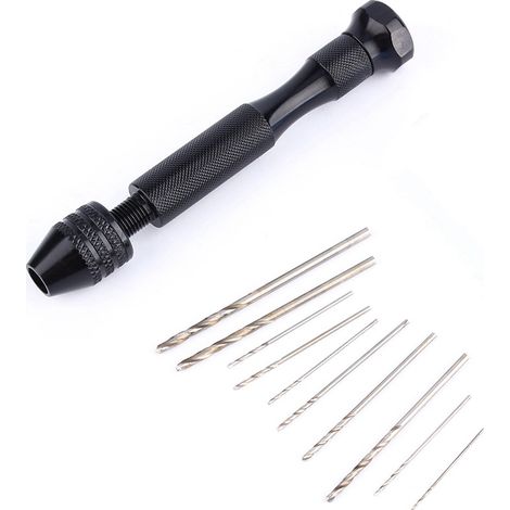 Mini perceuse à main en aluminium avec système de changement rapide + 10 forets hélicoïdaux, outils rotatifs pour le travail du bois (1/5)