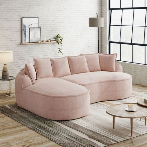 Canapé d'Angle Canapé Velours chenille assise extra profonde accoudoirs larges chaiselongue coussins inclus sans montage rose (1/5)