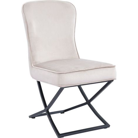Lot 4 Chaises Salle à Manger Gabrielle Velours Beige Capitonné Pieds Métal Noir (1/5)