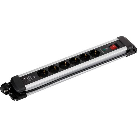 Multiprise, 6 Prises Schuko 2p+t, 2 Usb A+c, 16 A 250 V, 1,5 M Câble, Avec Interrupteur Et Prot. Surtensions, Aluminium