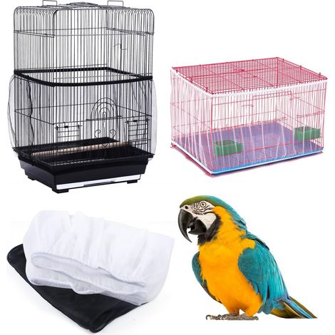 Housse de protection pour cage à oiseaux réglable, filet anti-projections de graines et plumes, universel et lavable (1/5)