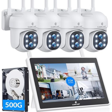 PTZ Kit Caméra de Surveillance WiFi avec Moniteur, NVR Caméra Exterieure Double-Objectif, Go HDD, Vision Nocturne Couleur,Détection Humaine,Audio Bidirectionnel (1/5)