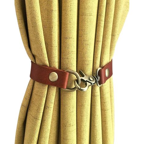 Nastri per tende in pelle - cinturini in pelle, nastri per tende in stile western, nastri per tende per ufficio, soggiorno, fibbia decorativa per tende (marrone rossastro) (1/5)
