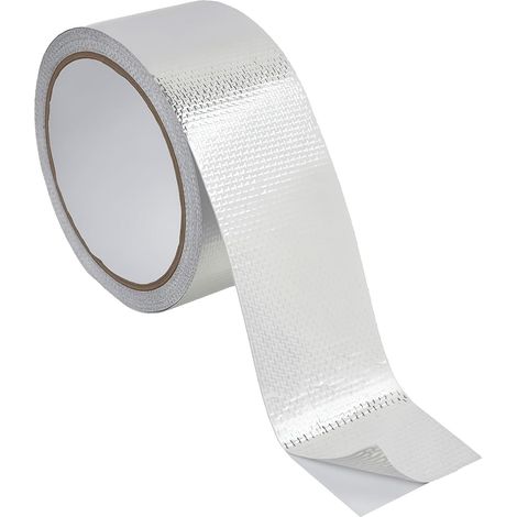 Ruban adhésif aluminium 50mm x 10m, ignifugé, résiste à 120°C, étanche, renforcé fibre de verre, pour tuyau voiture réparation isolation (1/5)