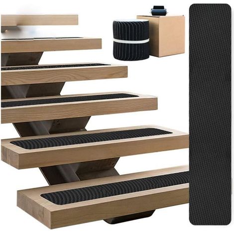 Stickers Escalier Antidérapants Intérieur Extérieur 15 Bandes (61x10 cm) Noires Surface Spéciale Extérieur Forte Adhérence (1/4)