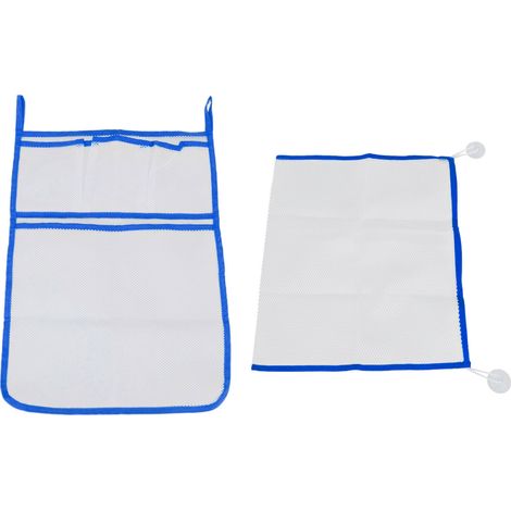 2-teiliges Badewannen-Aufbewahrungsnetz mit Saugnäpfen, hängender Spielzeugorganizer, blaue Badezimmer-Aufbewahrungstasche (1/5)