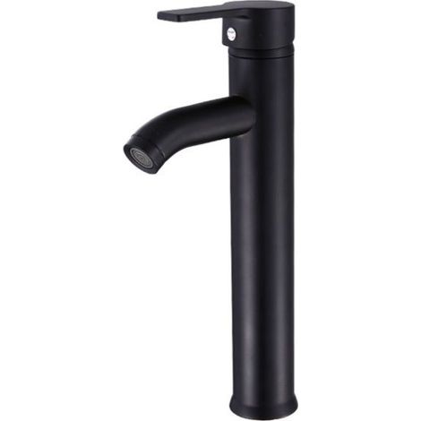 Robinet de Salle de Bain Cascade à Levier Unique Noir, Mitigeur de Lavabo Carré Laiton, Haut Mitigeur Vasque à Poser Eau Chaude et Froide (1/5)