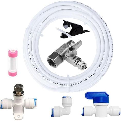 Universal Water Connection Kit for Reverse Osmosis Systems, Water Filter, Refrigerator, AD Hose 15m 1/4" with T-Adapter, Stop Valve, Elbow, Flow Limiter, Valve (1/5)