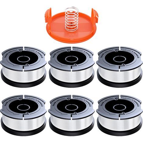 6 Pieces Trimmer Line Spool Compatible with Black and Decker, Ø1.65mm with 10m Trimmer Line, Contains 6 Replacement Cutting Spools, 1 Replacement Spool Cover and 1 Replacement Spring (1/5)