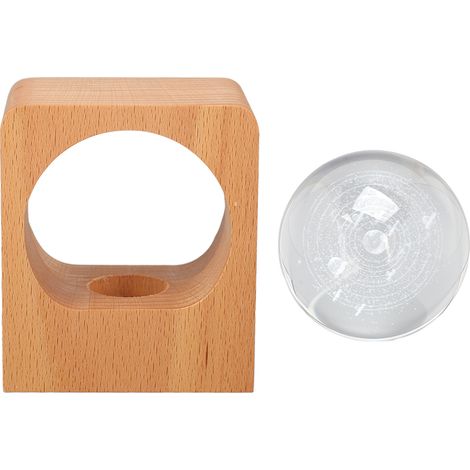 Veilleuse boule de cristal avec lettrage à motif d'étagère en hêtre, décoration vintage, lampe de nuit en verre pour système solaire domestique