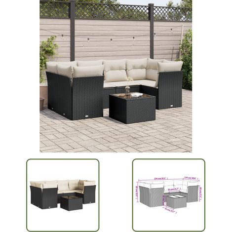 The Living Store Salon de jardin 7 pcs avec coussins noir résine tressée - Ensemble Salon De Jardin - Mobilier De Jardin - Salon De Jardin Design - Meubles De Jardin Résistants - Set Salon De Jardin (1/3)