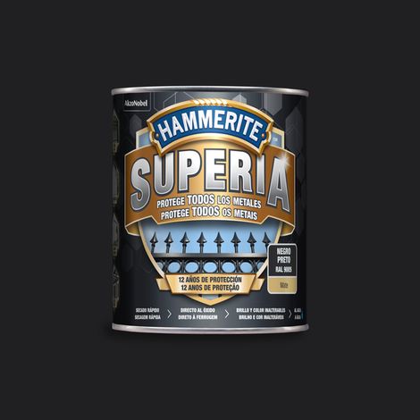 HAMMERITE superia mate negro 0.750 l , Hammerite Superia mate negro 0.750 L Nueva generación en esmalte antioxidante al agua Aplicado directo al óxido sin necesidad de impr (1/4)